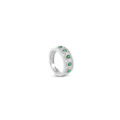 Anello Classico oro bianco diamanti e smeraldo [5deaf0d7]