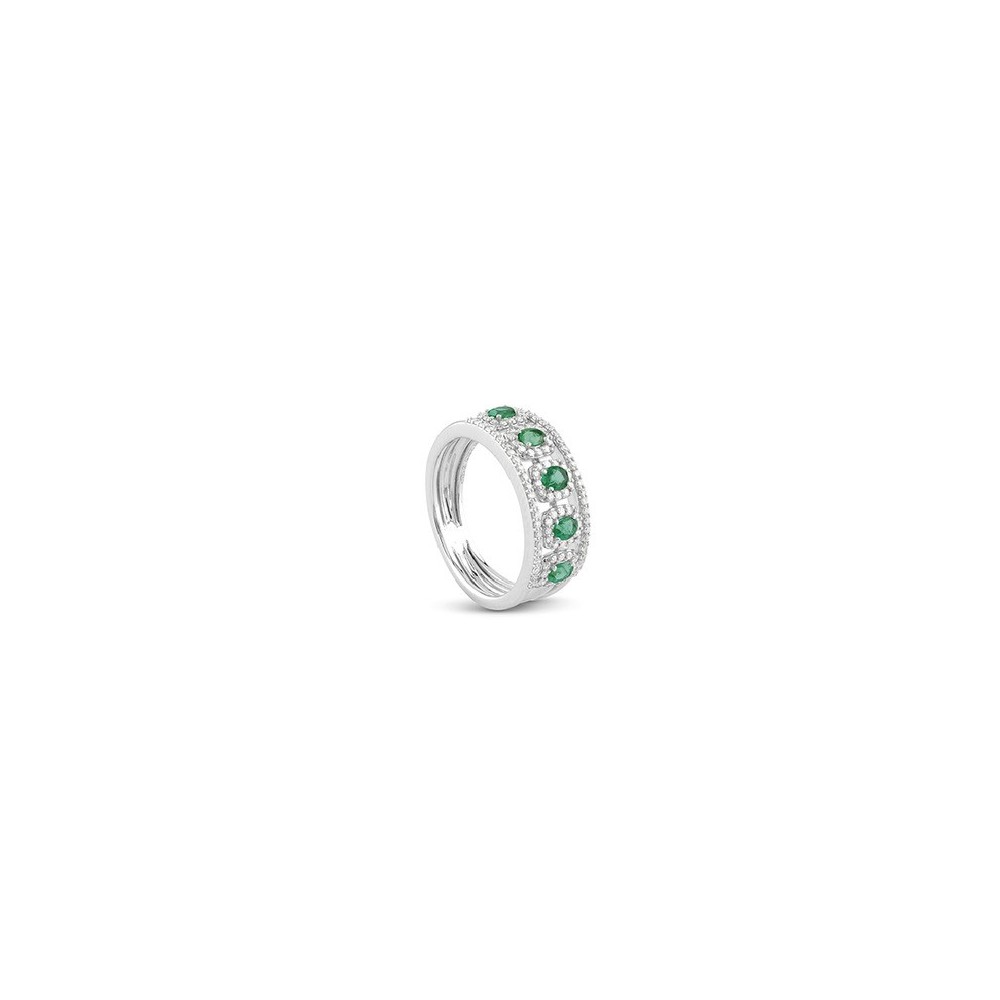 Anello Classico oro bianco diamanti e smeraldo [5deaf0d7]
