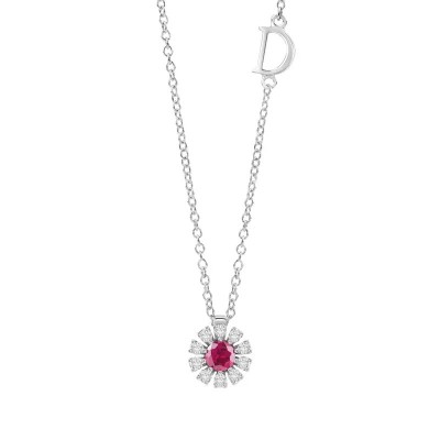 Collana Margherita oro bianco diamanti e rubino [1825ee75]