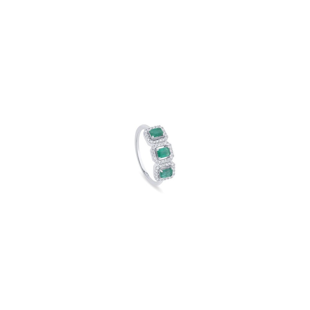 Anello Mini Dora oro bianco diamanti e smeraldi [2e23cb1f]