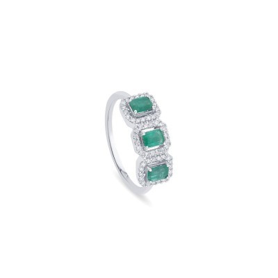 Anello Mini Dora oro bianco diamanti e smeraldi [f7058812]