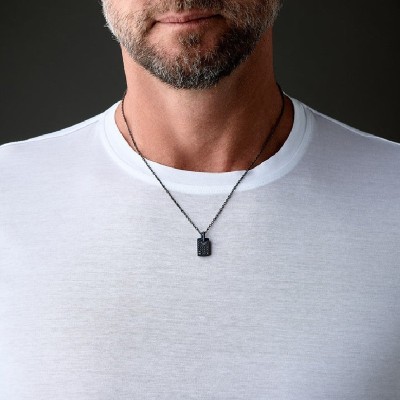 Collana Titanio nero Targhetta Diamanti Black [e5d3dd57]