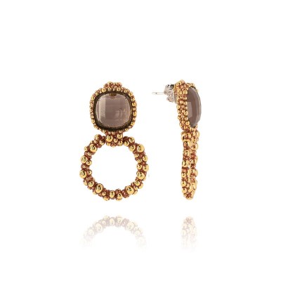 Orecchini Soprano Ottone Miele Quarzo fumè [63f1e46c]