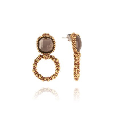 Orecchini Soprano Ottone Miele Quarzo fumè [63f1e46c]