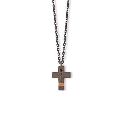 Collana Croce piccola Titanio Oro rosso 18kt [0e00ffde]