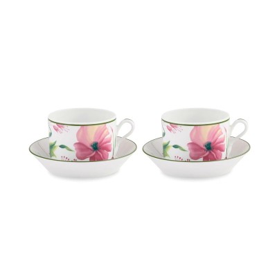 Set 2 Tazze Tè con piattino Malva Fondo Bianco [432fb2cb]