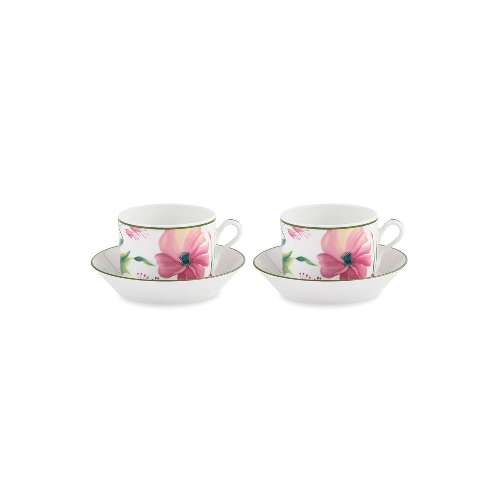 Set 2 Tazze Tè con piattino Malva Fondo Bianco [432fb2cb]