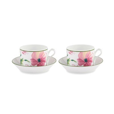 Set 2 Tazze Tè con piattino Malva Fondo Bianco [432fb2cb]