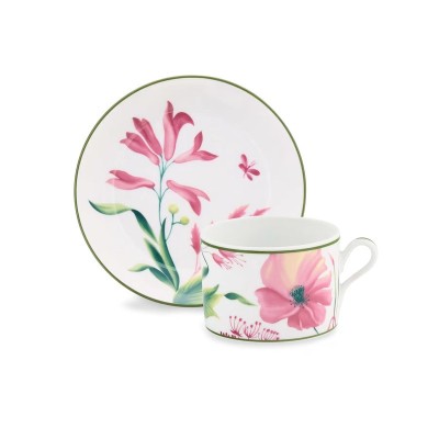 Set 2 Tazze Tè con piattino Malva Fondo Bianco [2d1430c2]