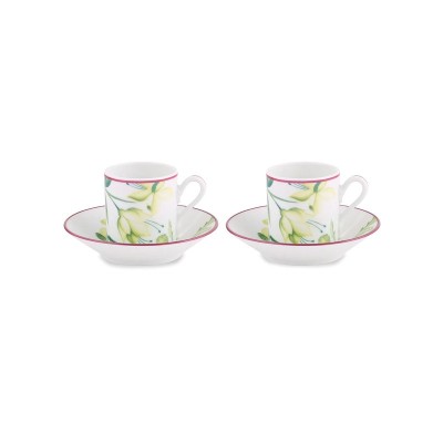 Set 2 Tazze Caffè con piattino Acanto Fondo Bianco [225dc5d9]