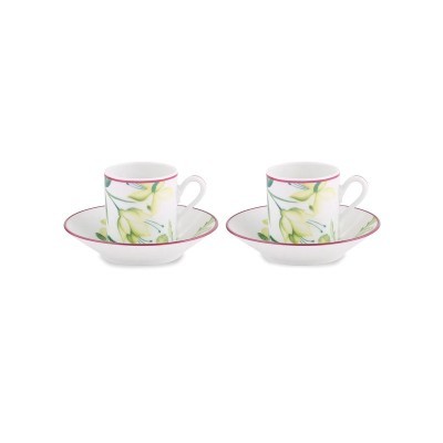 Set 2 Tazze Caffè con piattino Acanto Fondo Bianco [225dc5d9]