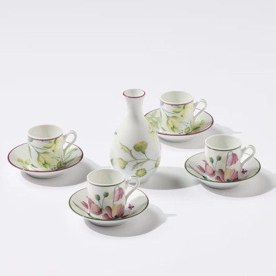 Set 2 Tazze Caffè con piattino Acanto Fondo Bianco [225dc5d9]