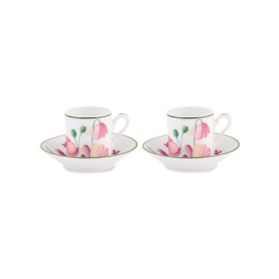 Set 2 Tazze Caffè con piattino Malva Fondo Bianco [e813a2e7]