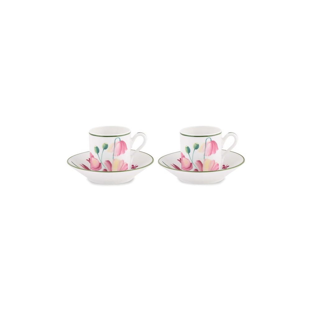 Set 2 Tazze Caffè con piattino Malva Fondo Bianco [e813a2e7]