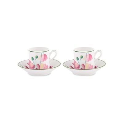 Set 2 Tazze Caffè con piattino Malva Fondo Bianco [e813a2e7]