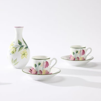 Set 2 Tazze Caffè con piattino Malva Fondo Bianco [e813a2e7]